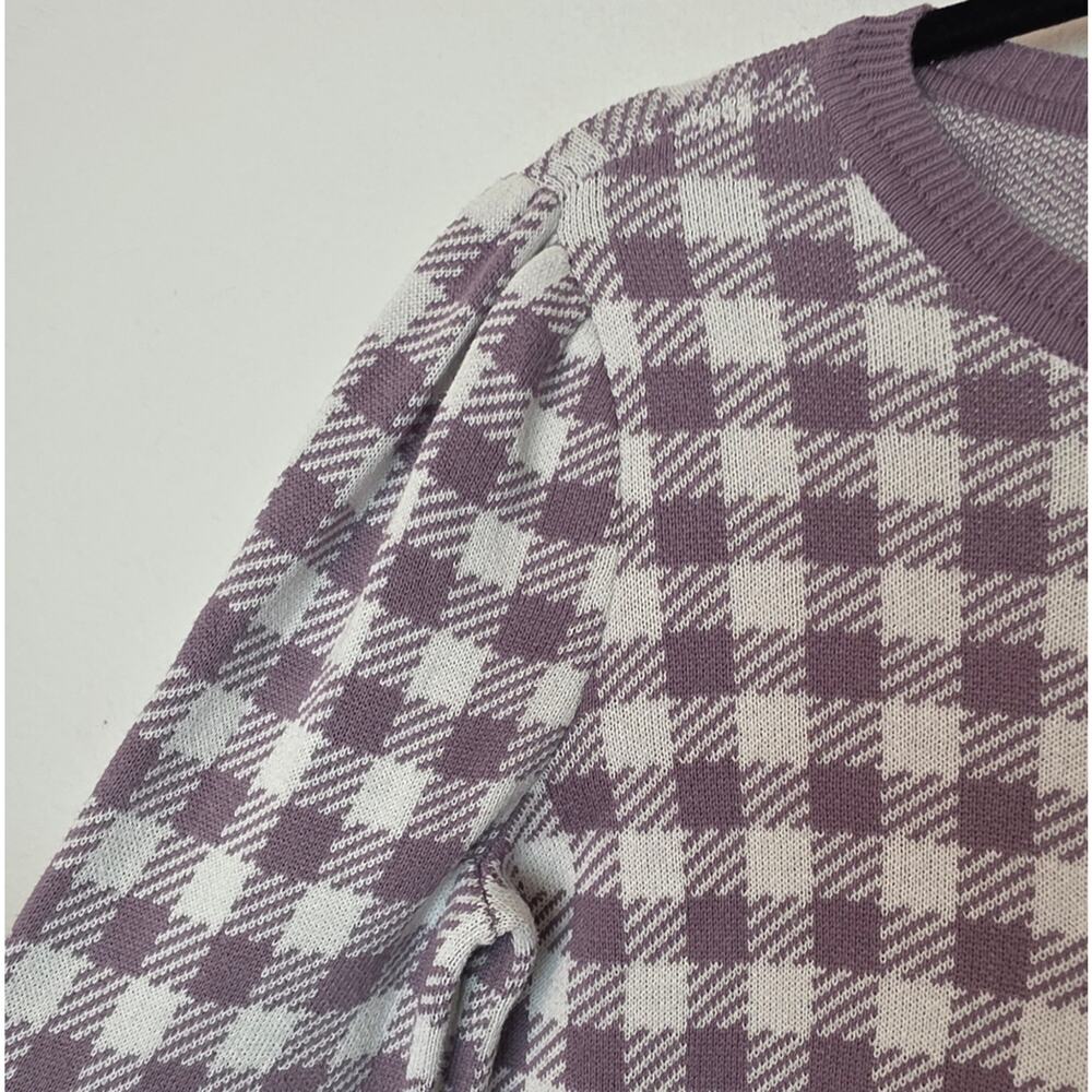 GARNET HILL Gingham Pima Cotton Pullover Sweater Purple Preppy Sz Small - Picture 6 of 12